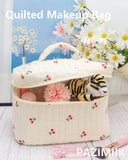 PAZIMIIK Quilted Makeup Bag Large Travel Zipper Soft Cosmetic Case for Women Girls Make Up,Cherry Beige
