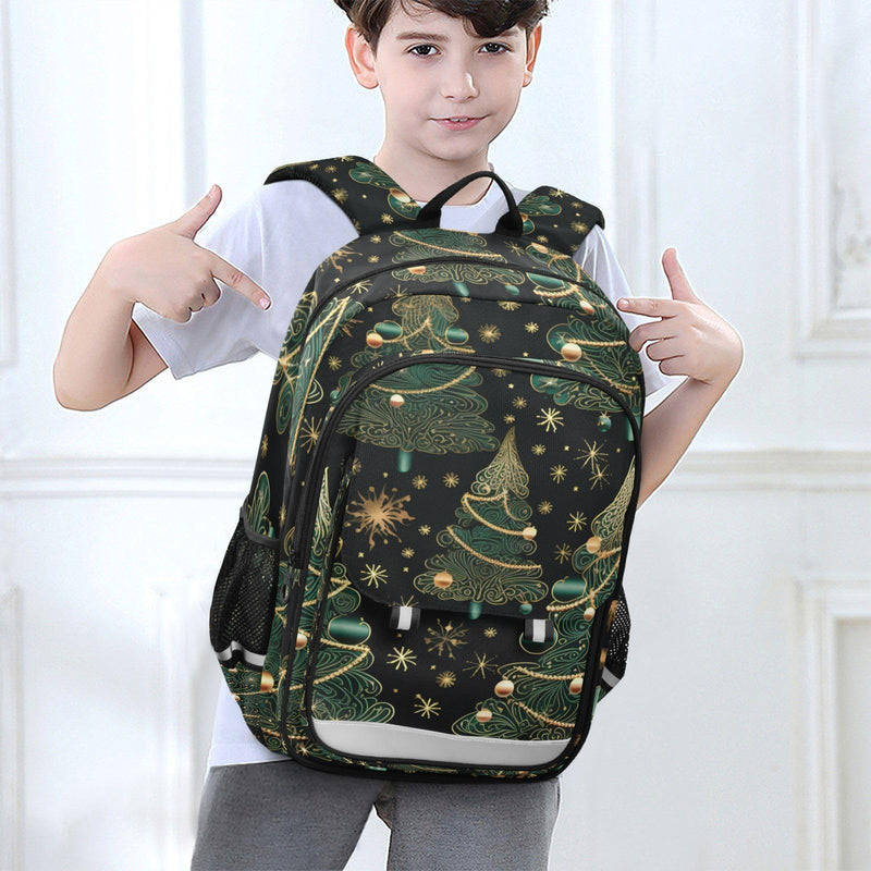 PDZRMY Backpack Christmas Tree Bell Gold for Men Women Travel Laptop Daypack Shoulder Bag Book Bag Cool Funny Cute Backpack with Reflective Strip 12.9 ×17.7 In