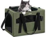 Pecute Cat Carrier Stable, Pet Carrier with Hidden Anxiety Relief Partition & Stable Steel Frame, Safe Cat Carrier for Car Travel, Soft - Sided Dog/Cat Carrier Bag for Pets Up to 11lbs, Green