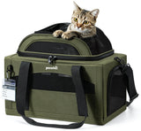 Pecute Expandable Pet Carrier Airline Approved Dog Cat Carrier, Breathable Soft - Sided with Locking Zippers, Pet Travel Bag for Small Dog Cat Anti - Scratch Mesh Leakproof Pee Pad (Dark Green)
