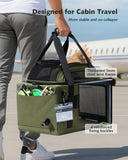 Pecute Expandable Pet Carrier Airline Approved Dog Cat Carrier, Breathable Soft - Sided with Locking Zippers, Pet Travel Bag for Small Dog Cat Anti - Scratch Mesh Leakproof Pee Pad (Dark Green)