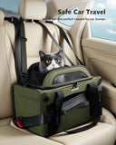 Pecute Expandable Pet Carrier Airline Approved Dog Cat Carrier, Breathable Soft - Sided with Locking Zippers, Pet Travel Bag for Small Dog Cat Anti - Scratch Mesh Leakproof Pee Pad (Dark Green)