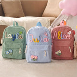 Personalized Backpack for Girls/Boy with Name, Custom Corduroy School Bag with Cotton Rope Woven, Back to School Bag for Kids, Birthday/Christmas Gift, Children Gift