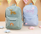 Personalized Backpack for Girls/Boy with Name, Custom Corduroy School Bag with Cotton Rope Woven, Back to School Bag for Kids, Birthday/Christmas Gift, Children Gift