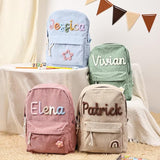Personalized Backpack for Girls/Boy with Name, Custom Corduroy School Bag with Cotton Rope Woven, Back to School Bag for Kids, Birthday/Christmas Gift, Children Gift