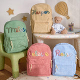Personalized Backpack for Girls/Boy with Name, Custom Corduroy School Bag with Cotton Rope Woven, Back to School Bag for Kids, Birthday/Christmas Gift, Children Gift