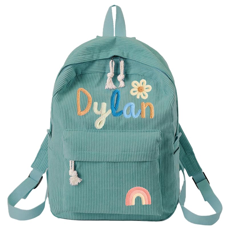 Personalized Backpack for Girls/Boy with Name, Custom Corduroy School Bag with Cotton Rope Woven, Back to School Bag for Kids, Birthday/Christmas Gift, Children Gift