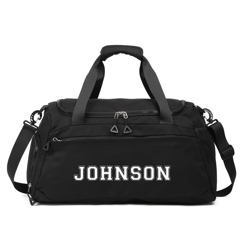 Personalized Duffel Bag Custom Sport Gym Travel Bags Embroidered Name Text Customized Dry Wet Separated Weekend Waterproof Bag for Women Men (A - Black)