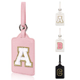 Personalized Initial Luggage Tags for Suitcases, Leather Chenille Letter Cute Luggage Tags with Privacy Name Card, Embroidered Travel Bag Backpack Tag Gifts for Women Kids Girls Teens(Pink-A)