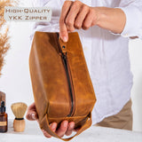 Personalized Leather Toiletry Bag for Men – Custom Shaving Dopp Kit with Name or Initial, Travel Gift for Groomsmen, Husband, Dad, Boyfriend, Birthday, Anniversary, Valentines Day Gifts for Men, Him
