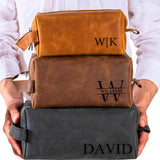Personalized Leather Toiletry Bag for Men – Custom Shaving Dopp Kit with Name or Initial, Travel Gift for Groomsmen, Husband, Dad, Boyfriend, Birthday, Anniversary, Valentines Day Gifts for Men, Him