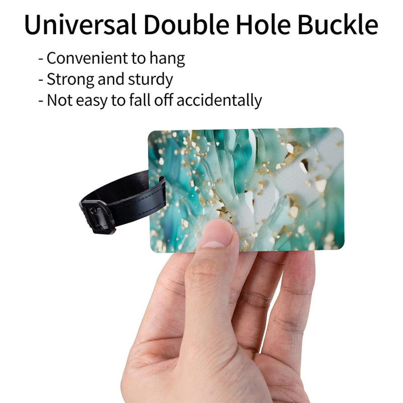 Personalized Luggage Tag Marble Pattern Novelty Custom Luggage Tags for Suitcases, Bag Mosaic Stained Glass Turquoise Jade Teal Blue and Gold Specks Abstract Design Customized Travel, One Piece