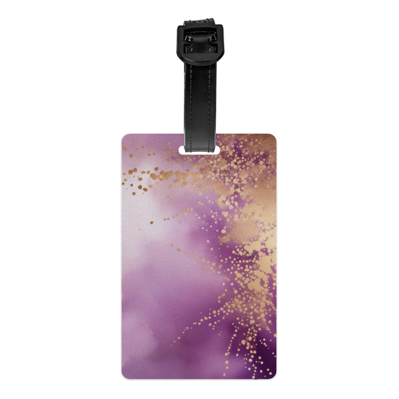 Personalized Luggage Tag Marble Pattern Novelty Custom Luggage Tags for Suitcases, Bag Watercolor Print Mauve Lilac Purple and Gold Specks Abstract Design Customized Travel, One Piece