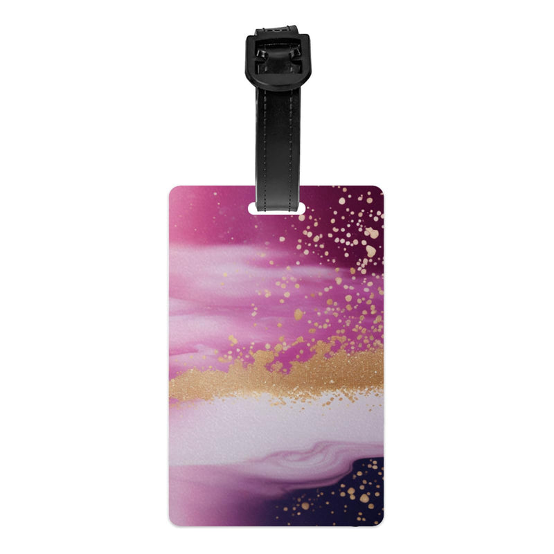 Personalized Luggage Tag Marble Pattern Novelty Custom Luggage Tags for Suitcases, Bag Watercolor Print Pink Purple and Gold Specks Abstract Design Customized Travel, One Piece