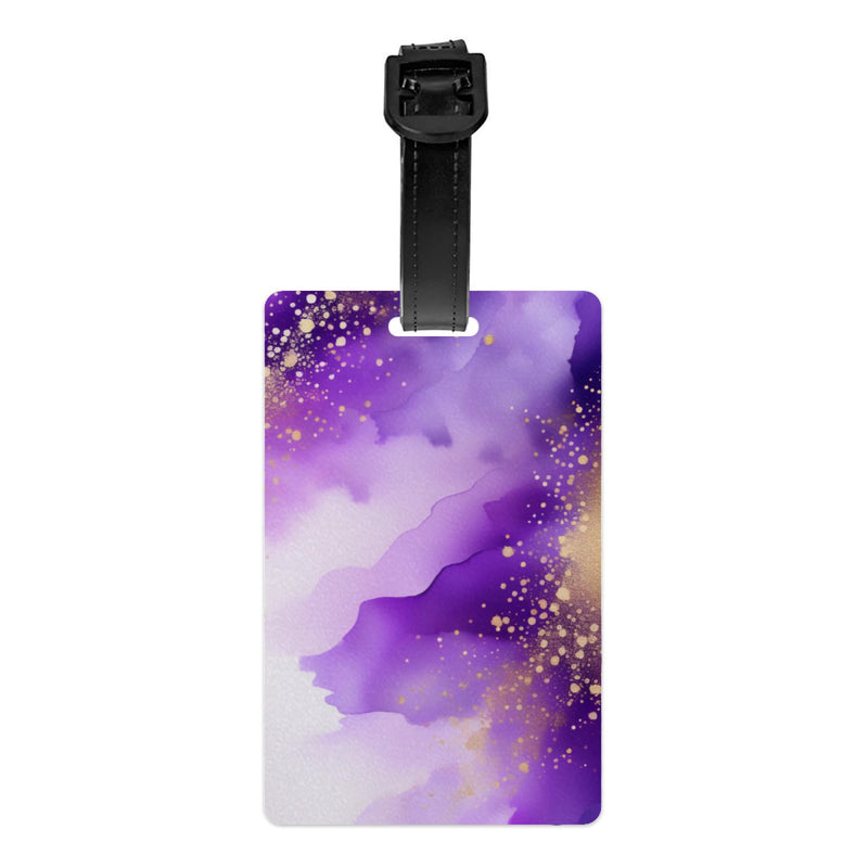 Personalized Luggage Tag Marble Pattern Novelty Custom Luggage Tags for Suitcases, Bag Watercolor Print Violet Purple and Gold Specks Abstract Design Customized Travel, One Piece