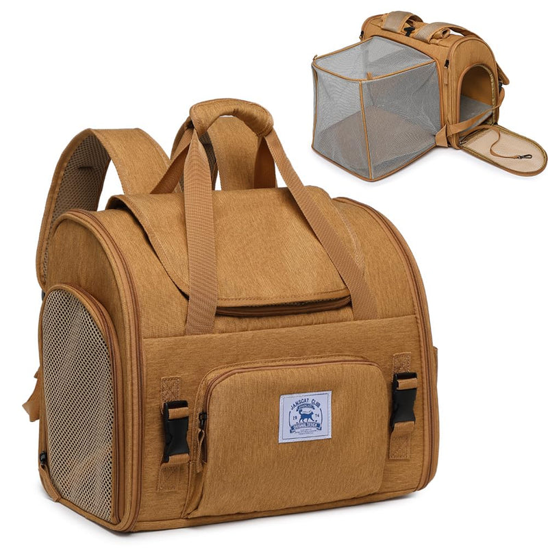 Pet Backpack Carrier for Small Dogs Medium Cats, Puppies,Breathable and Collapsible Design, Portable Travel Bag for Bearded Dragon,Rabbit Cage (Brown +Two - Shoulder, Small)