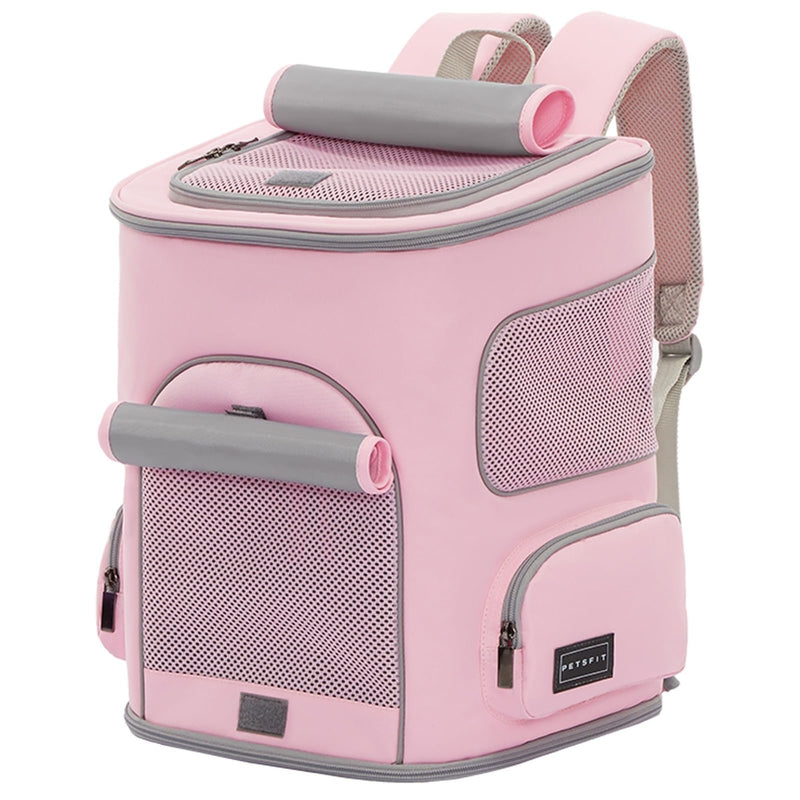 PETSFIT Pet Carrier Backpack with Upgraded Waist Protection, Cat Carrier Backpack Designed for Small Dogs/Cats, Fully Ventilated Collapsible Dog Backpack for Outdoor Traveling Hiking Camping, Pink
