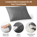 PEUJEW Small Shredded Memory Foam Pillow, Camping Pillow Travel Pillow - Compressible Medium Firm, Breathable Cover, Ideal Backpacking Hiking, Airplane and Car