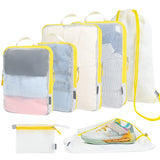 PFEYRPK Premium Compression Packing Cubes with See Through Mesh for Suitcases, Expandable Travel Packing Organizers with Shoe bag, Backpack,Cable Bag 7 Set.