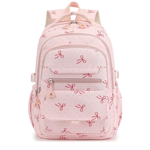 Phaoullzon Girls High Middle School Coquette Backpack for Teen Kawaii Bows Bookbag College Daypack,Pink Bow | Backpacks4Less