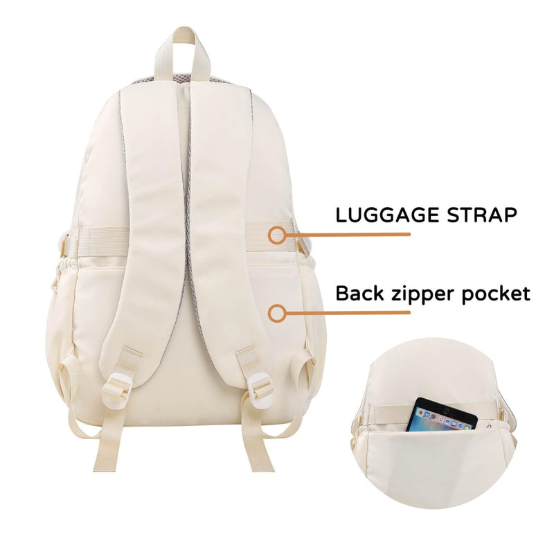 Phaoullzon Girls School Backpack for Boys, College Aesthetic Laptop Bookbag for Travel,Beige