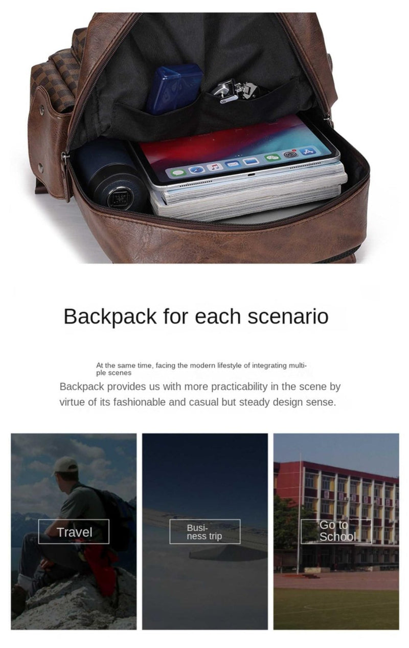PHIREE School Schoolbag Laptop Backpack Business Leisure PU Leather Travel Bag Multi functional Shoulders Bag (Black 2), AD - 895