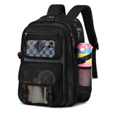 PIG PIG GIRL Mesh Backpack, 17in Heavy Duty See Through Backpack Ultra-Lightweight Net Bookbag Breathable Transparent Beach Backpacks for School Sports Gym, Black