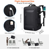 PIJUSHI Travel Backpack for Women Men Flight Approved Carry on Bag 16 inch Laptop Personal Item Daypack with Shoe Compartment(PE038 Black)