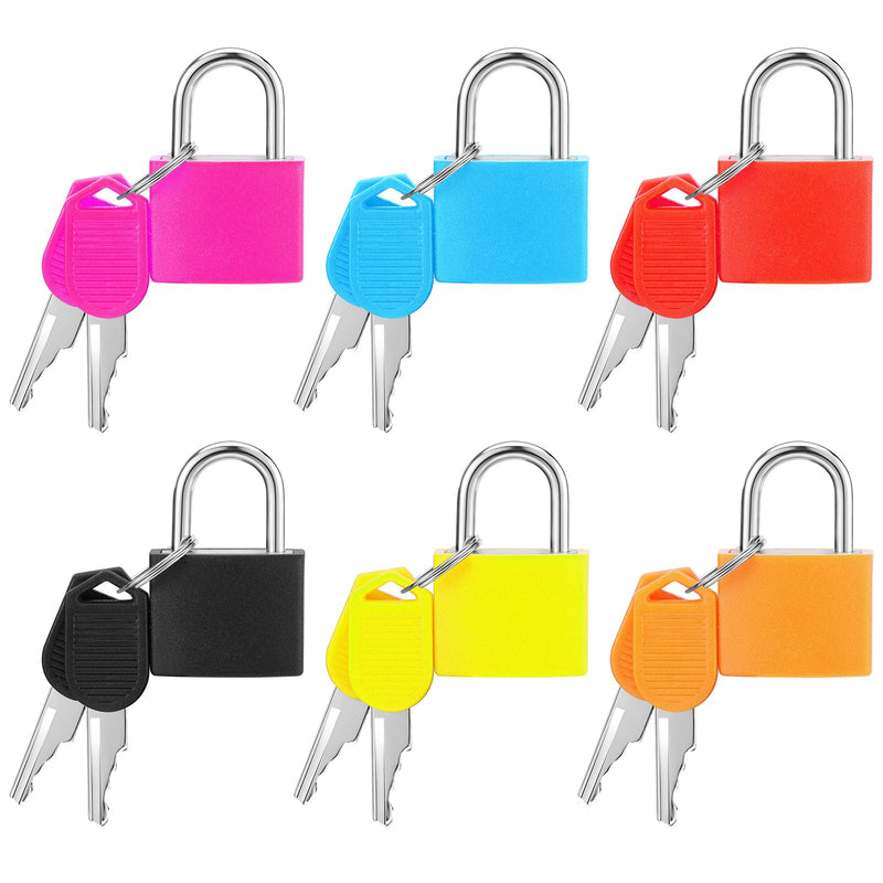 Pimoys 6 Pcs Multicolor Small Luggage Locks with Keys, Mini Locker Lock, Metal Suitcase Locks, Plastic - Covered Copper Keyed Padlock for Locker, Suitcase, Boxes