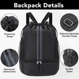 Pimoys Drawstring Backpack Gym Bag, Waterproof String Backpack with Side Mesh Pockets, Beach Bag for Basketball, Soccer, Swim, Wrestling Bag for Women Men