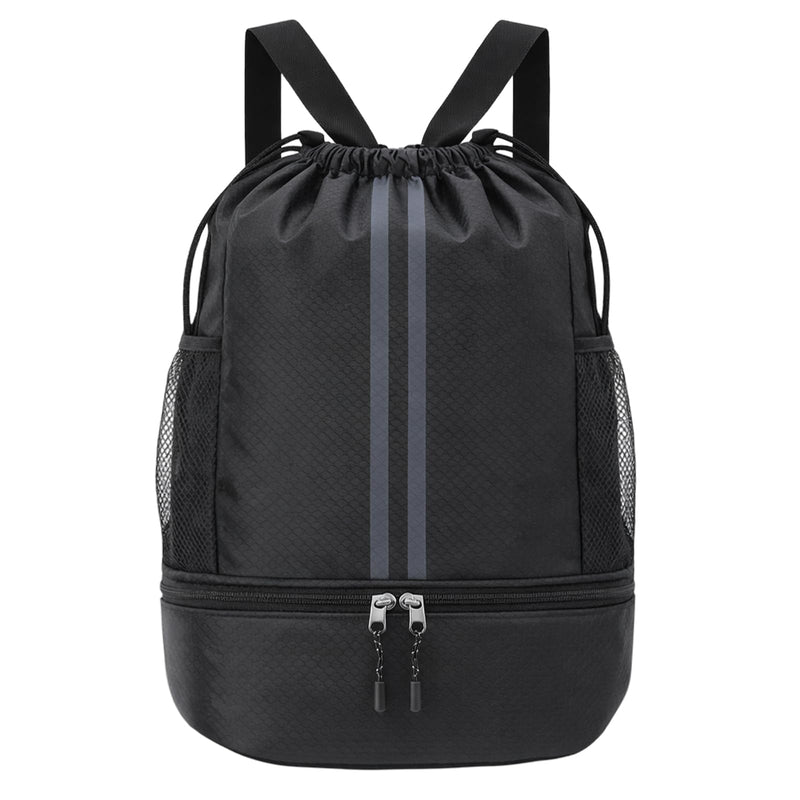 Pimoys Drawstring Backpack Gym Bag, Waterproof String Backpack with Side Mesh Pockets, Beach Bag for Basketball, Soccer, Swim, Wrestling Bag for Women Men