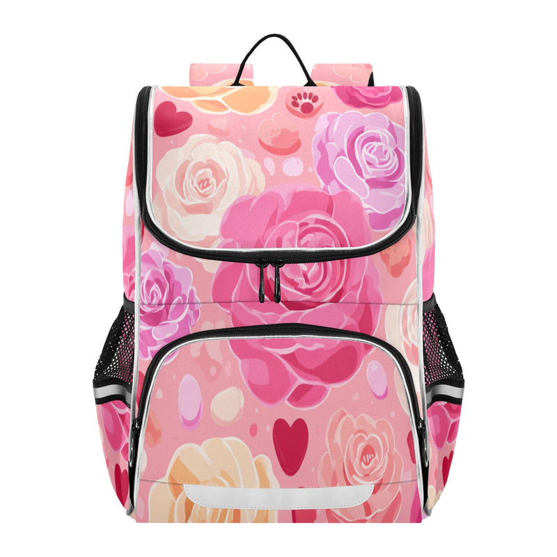 Pink Roses Hearts Specks Petals Kids Toddler Backpack for Boys & Girls 1 PC School Travel Simple Modern Backpack for Teens Men Women Schoolbag Bookbags for Elementary Middle Preschool