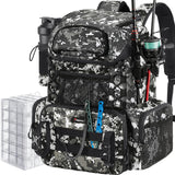 Piscifun Fishing Tackle Backpack with Rod Holders & 4 Tackle Boxes, Outdoor Fishing Bag with Waterproof Rain Cover Camouflage