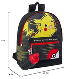 Pokémon Pikachu Catch 'Em All Roxy Backpack with Collapsible Water Bottle - Officially Licensed, 39x31x12cm, Durable Polyester, Adjustable Padded Straps, Hydration on the Go, For Trainers, Black, 39cm