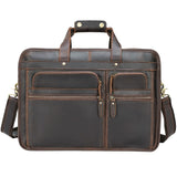 Polare 17'' Full Grain Leather Briefcase Laptop Attache Case Messenger Bag For Men Fits 15.6'' Laptop