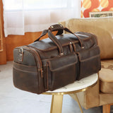 Polare 23" Duffel Retro Thick Full Grain Cowhide Leather Gym Weekender Overnight Luggage Bag 42L