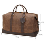 Polare 23” Waterproof Travel Duffel Bag Waxed Canvas Cowhide Leather Trim Luggage for Gym 55L Weekender Overnight Carry on Bag (Brown - 23")