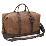 Polare 23” Waterproof Travel Duffel Bag Waxed Canvas Cowhide Leather Trim Luggage for Gym 55L Weekender Overnight Carry on Bag (Brown-23