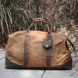 Polare 23” Waterproof Travel Duffel Bag Waxed Canvas Cowhide Leather Trim Luggage for Gym 55L Weekender Overnight Carry on Bag (Brown - 23")
