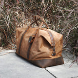 Polare 23” Waterproof Travel Duffel Bag Waxed Canvas Cowhide Leather Trim Luggage for Gym 55L Weekender Overnight Carry on Bag (Brown - 23")