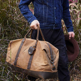 Polare 23” Waterproof Travel Duffel Bag Waxed Canvas Cowhide Leather Trim Luggage for Gym 55L Weekender Overnight Carry on Bag (Brown - 23")