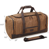 Polare 23" Waxed Canvas Cowhide Leather Travel Duffle Bag 42L Duffel Bag Waterproof Overnight Carry on Luggage Sport Weekender Bag For Men (Brown - 23")