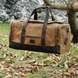 Polare 23" Waxed Canvas Cowhide Leather Travel Duffle Bag 42L Duffel Bag Waterproof Overnight Carry on Luggage Sport Weekender Bag For Men (Brown - 23")