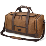 Polare 23" Waxed Canvas Cowhide Leather Travel Duffle Bag 42L Duffel Bag Waterproof Overnight Carry on Luggage Sport Weekender Bag For Men (Brown - 23")