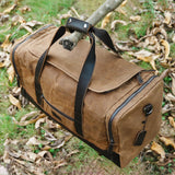 Polare 23" Waxed Canvas Cowhide Leather Travel Duffle Bag 42L Duffel Bag Waterproof Overnight Carry on Luggage Sport Weekender Bag For Men (Brown - 23")