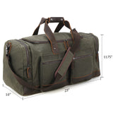 Polare 23” Waxed Canvas Cowhide Leather Waterproof Travel Duffel Bag Trim Luggage Weekender Overnight Carry on Hand Bag