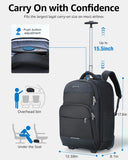 Ponhog Rolling Backpack, 30L Travel Laptop Backpack with Wheels, 15.6 Inch Roller Carry on Luggage with USB Charging Port, Flight Approved Personal Item Wheeled Suitcase for Men Women Adults, Black