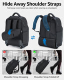 Ponhog Rolling Backpack, 30L Travel Laptop Backpack with Wheels, 15.6 Inch Roller Carry on Luggage with USB Charging Port, Flight Approved Personal Item Wheeled Suitcase for Men Women Adults, Black