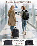 Ponhog Rolling Backpack for Women, 15.6 Inch Travel Laptop Wheeled Backpack, 30L Roller Carry On Backpack or Adults Business College Work Overnight, Stylish Personal Item, Black