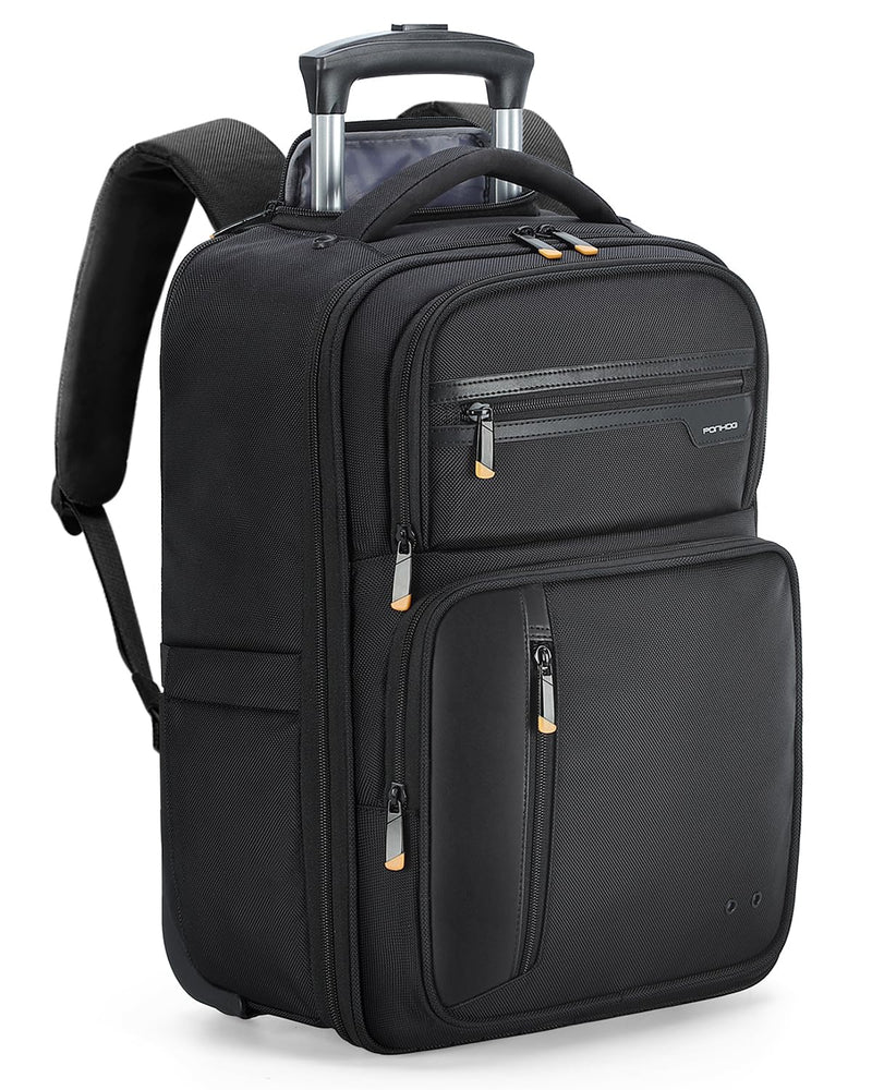 Ponhog Rolling Backpack with Wheels, Airline Approved Travel Backpack for Men Women, Carry On Laptop Bag Fits 15.6 Inch Laptop, Black